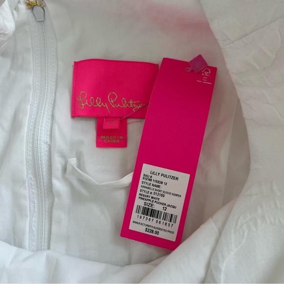 Lilly Pulitzer Kirrabelle Short Sleeve Romper White Pineapple Pucker Jacq 12 NWT - Picture 5 of 5